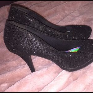 Silver Slipper black sparkle formal heels